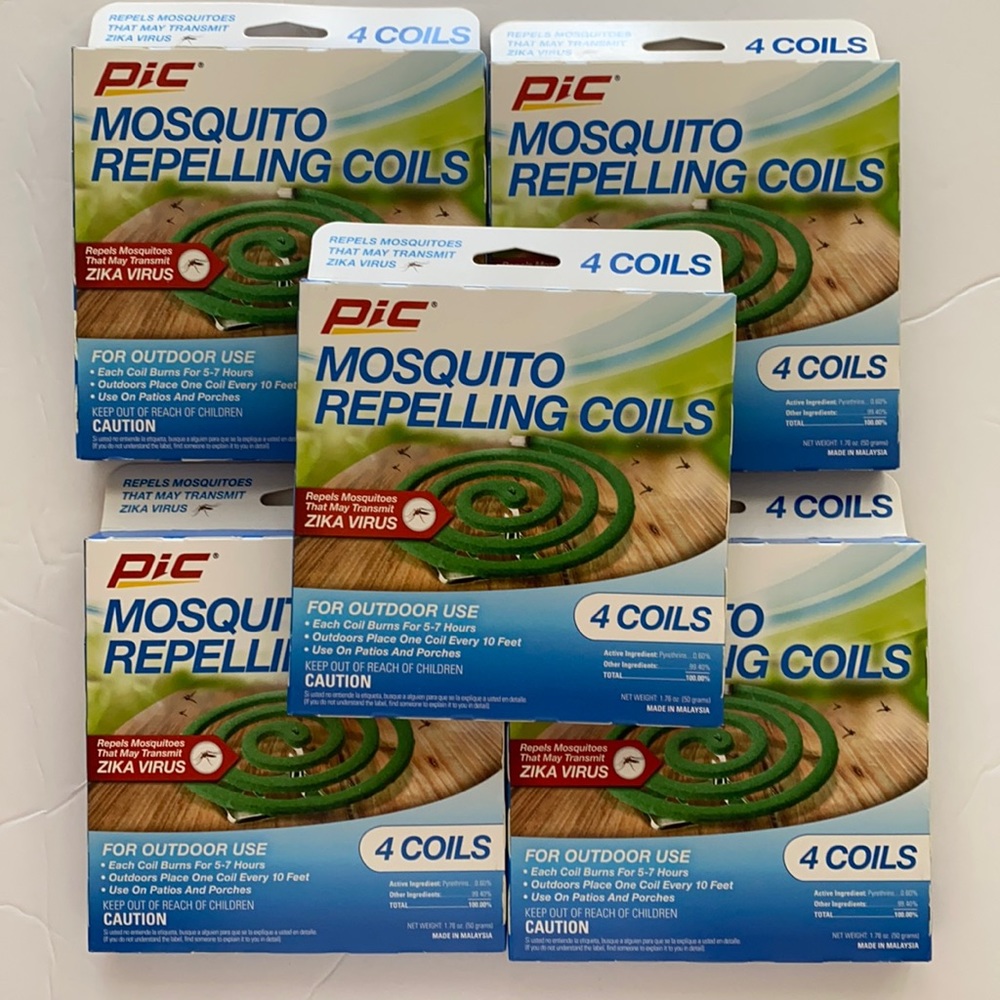 Lot of 5 PIC Mosquito Repellent Coils - 4 Coils per Box (20 Total) Outdoor Use